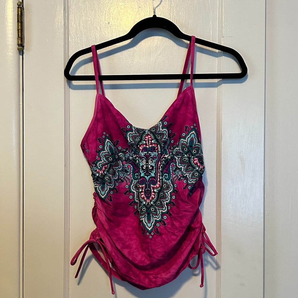 Prana Tankini Swim Top L Fuchsia Boho Design